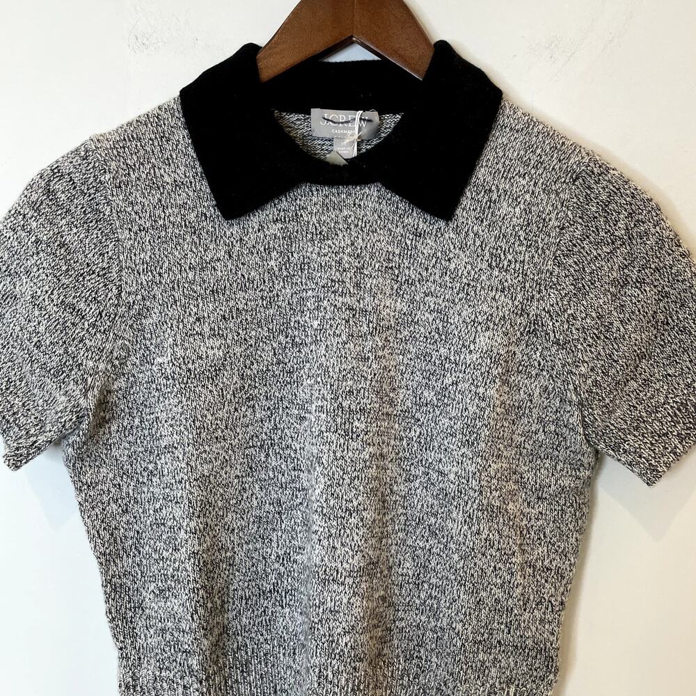 J.Crew Marled Cashmere Sweater Tee Short Sleeve Polo Luxury CG789 Black Grey XS - Picture 3 of 15